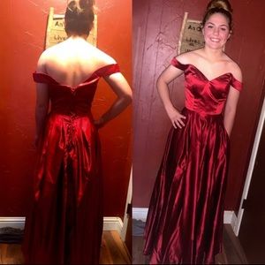 Deep wine red Prom Dress with pockets